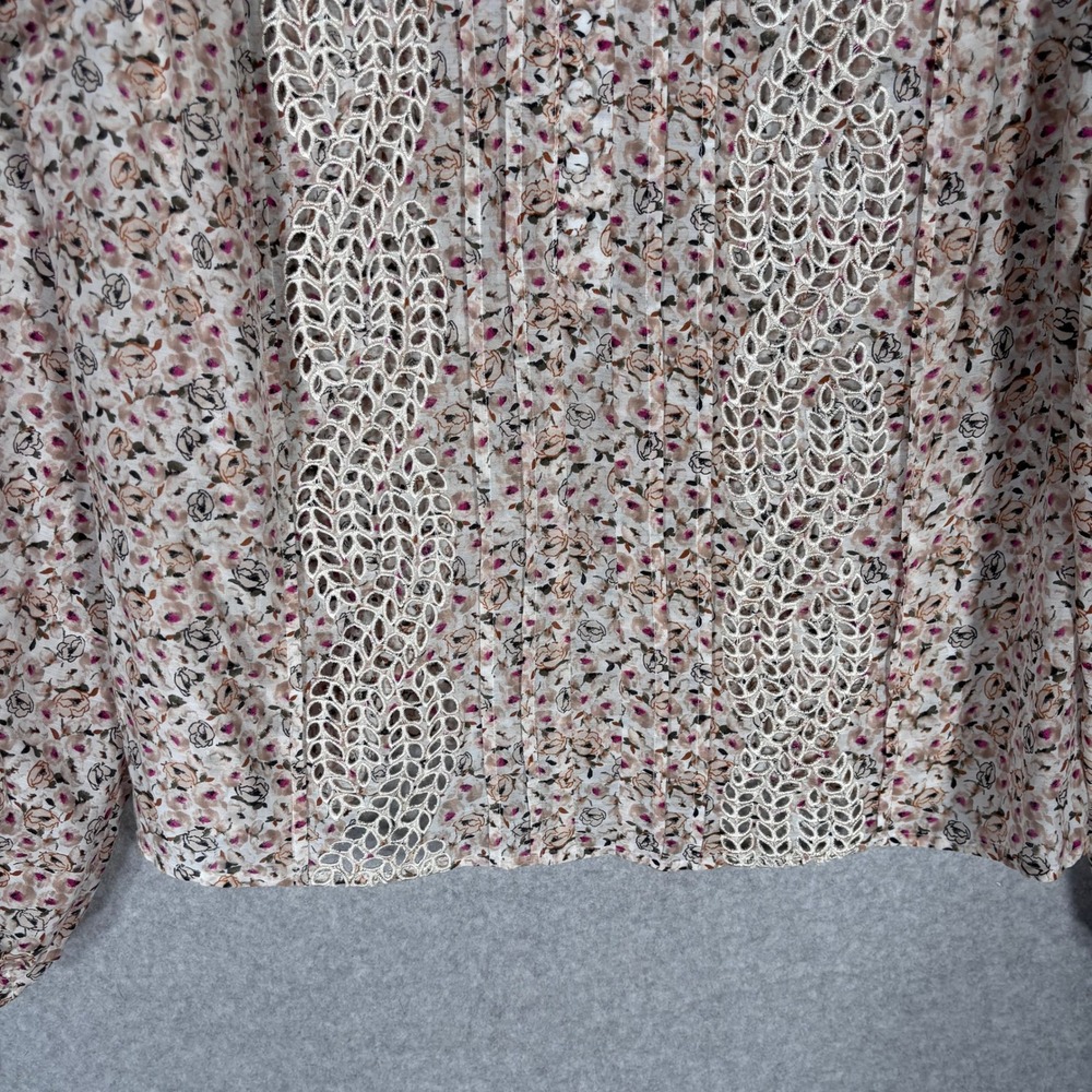 WHBM Eyelet Embroidered Floral Ruffle Blouse Sz M Cotton Silk Feminine Coquette - Picture 3 of 11